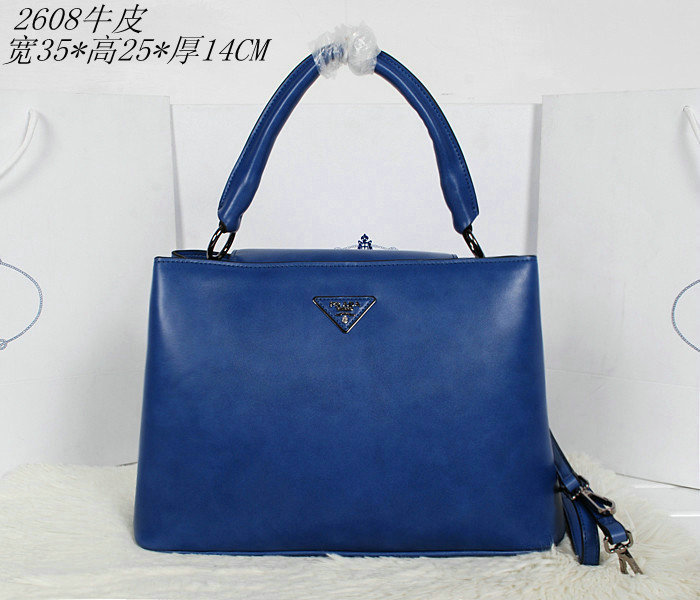 2014 Prada calf leather tote bag BN2603 blue - Click Image to Close